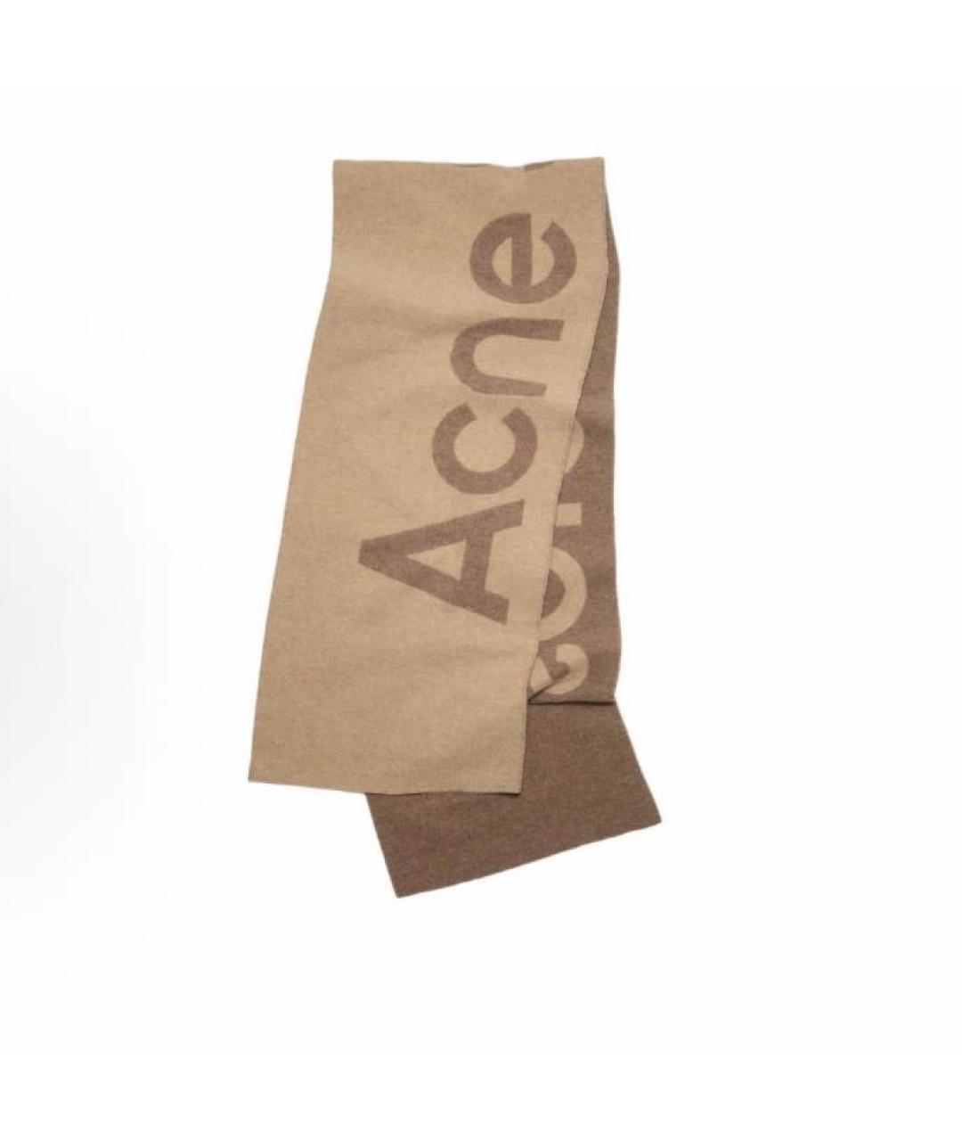 ACNE STUDIOS Коричневый шерстяной шарф, фото 2