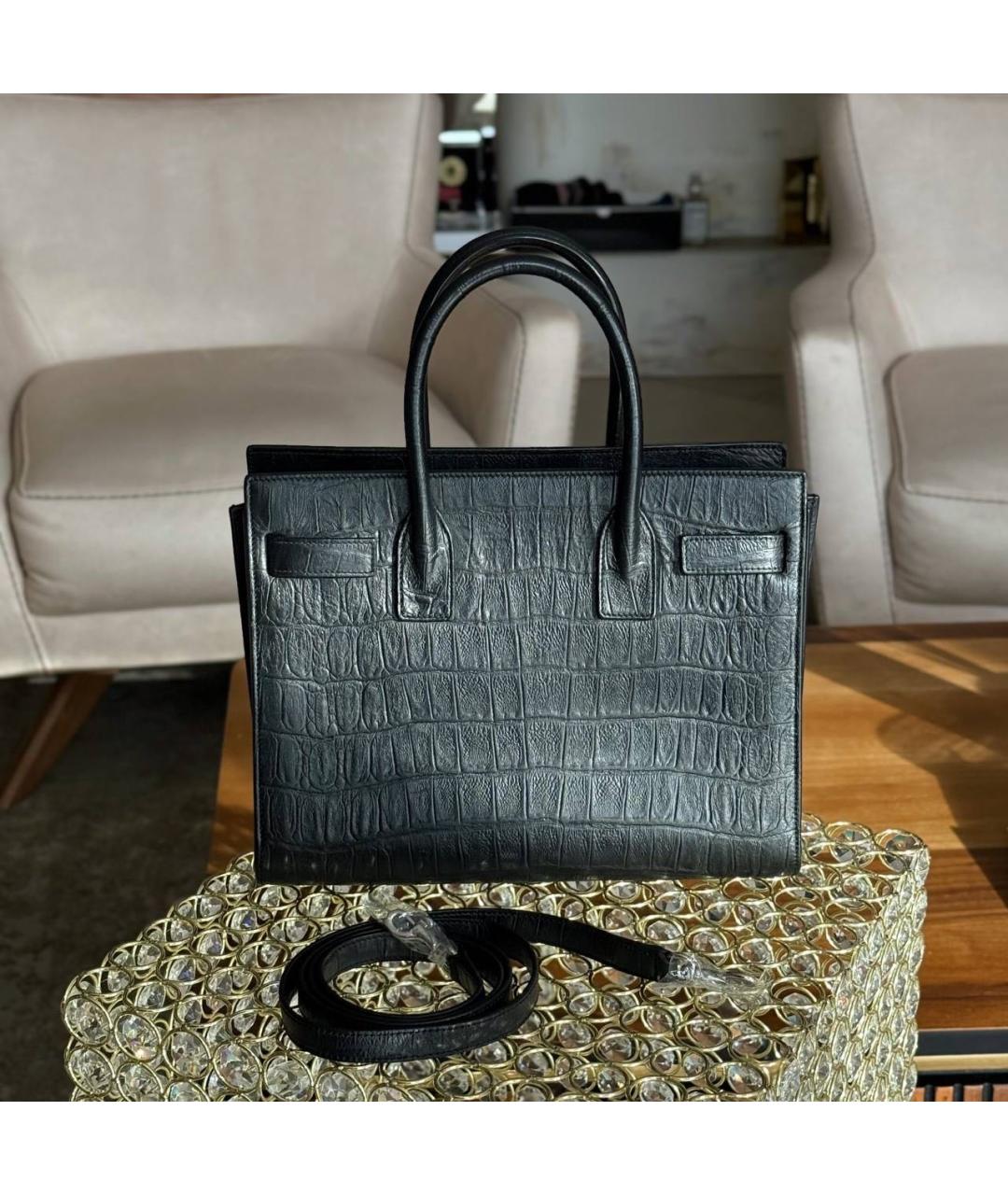 SAINT LAURENT Черная кожаная сумка с короткими ручками, фото 2