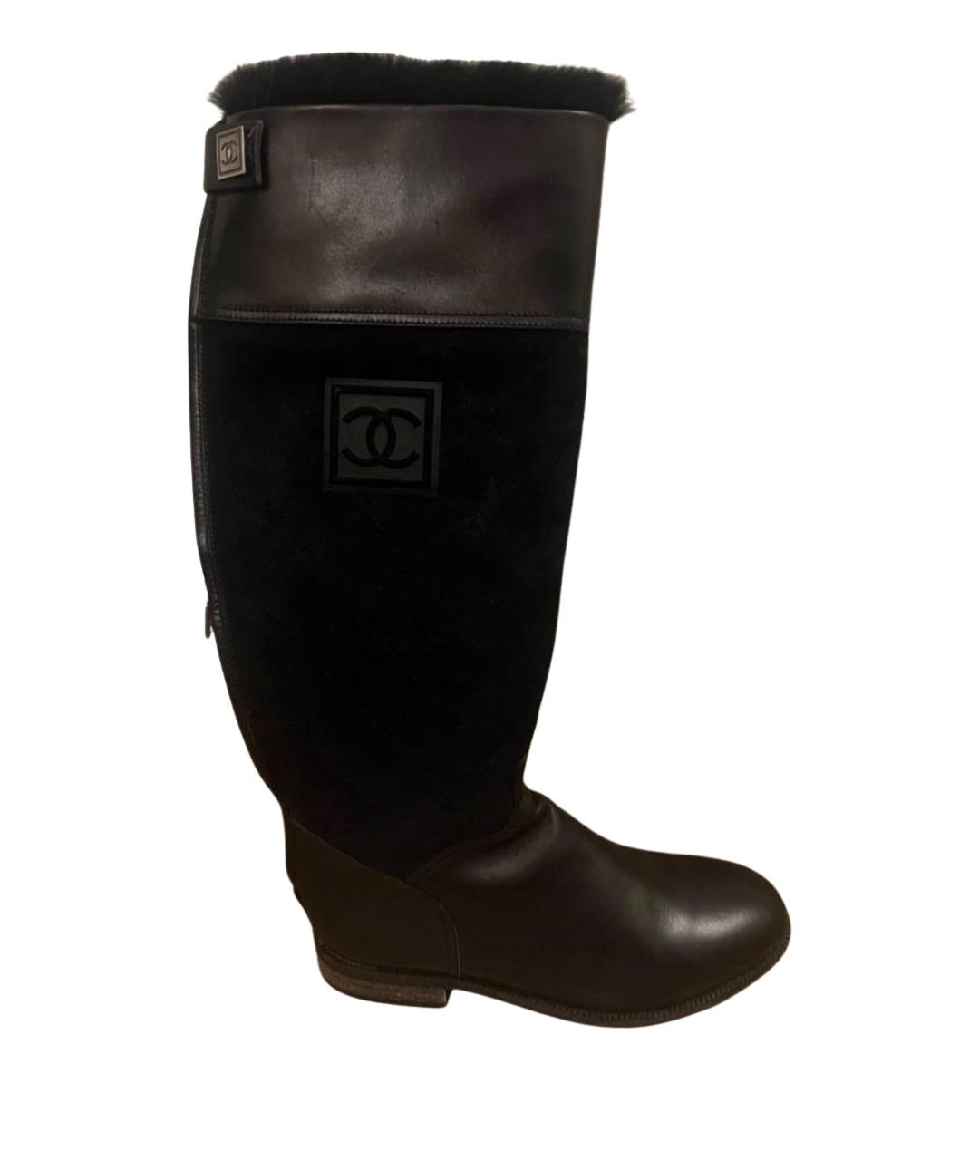 CHANEL Черные кожаные сапоги, фото 1