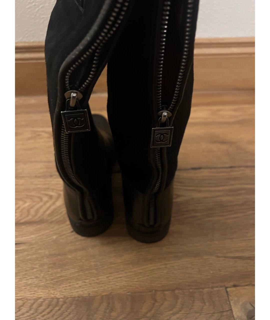 CHANEL Черные кожаные сапоги, фото 4