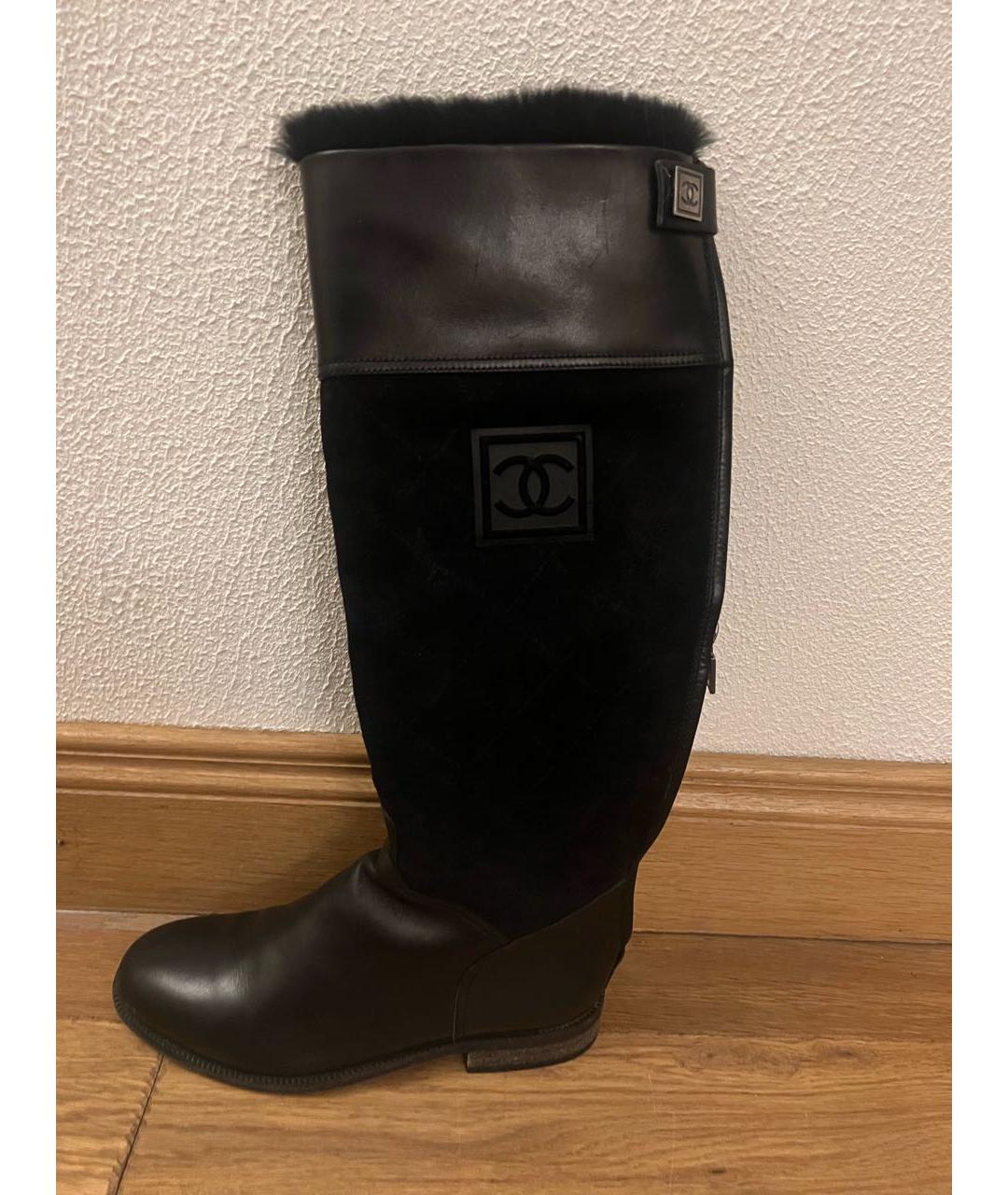 CHANEL Черные кожаные сапоги, фото 5