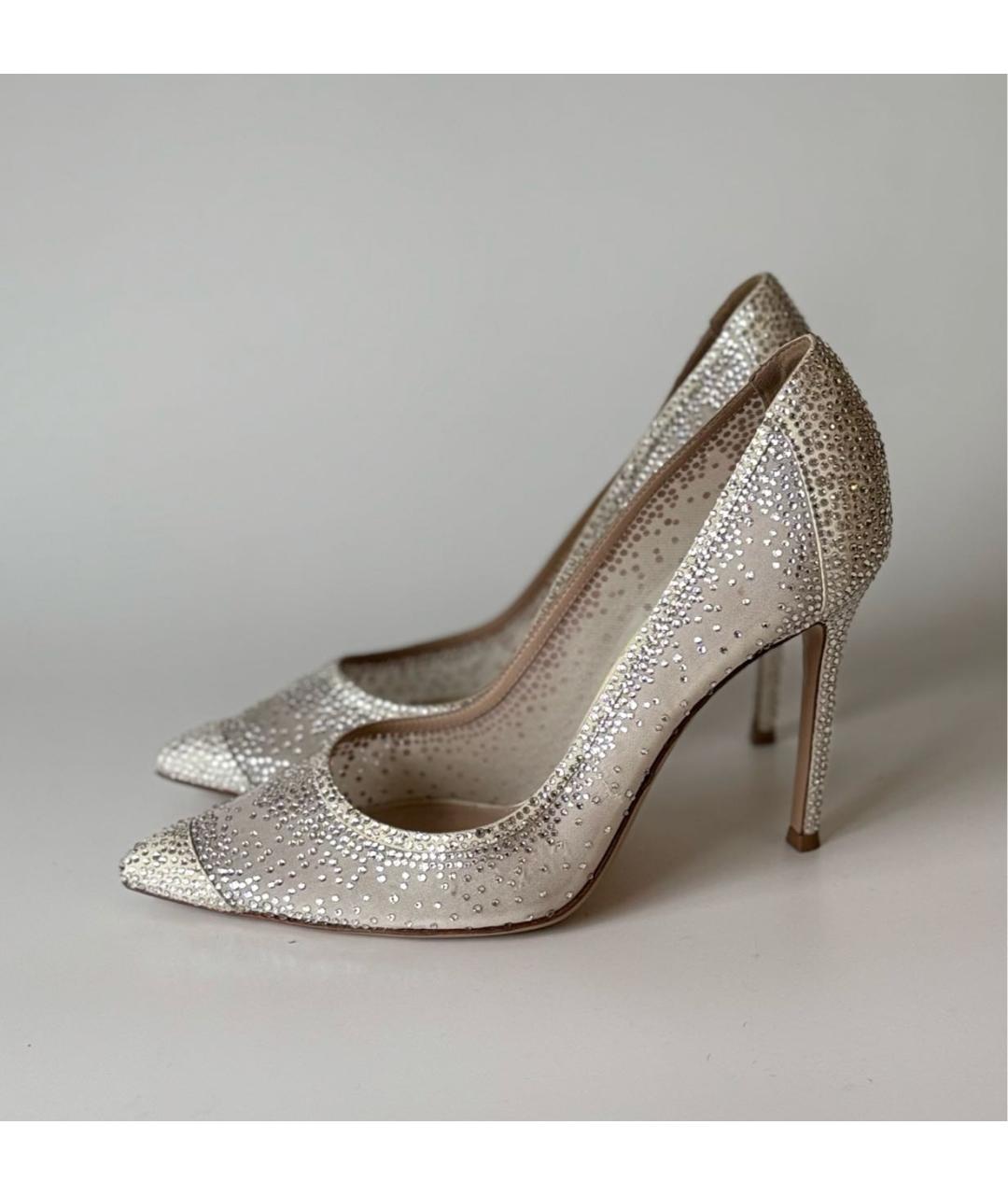 GIANVITO ROSSI Белые текстильные свадебные туфли на среднем каблуке, фото 9