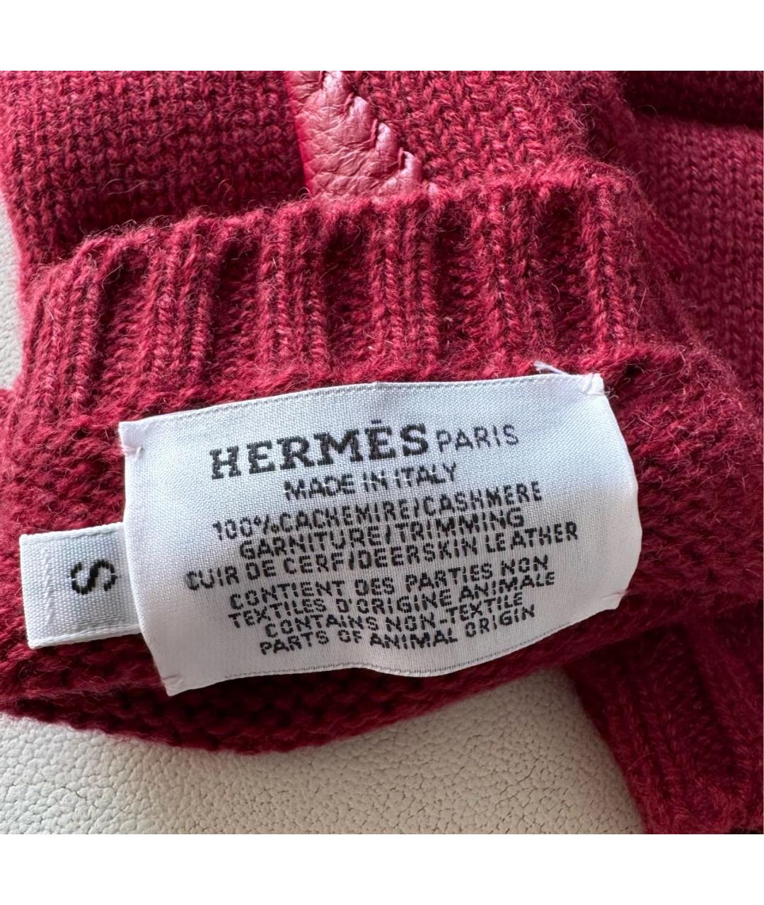 HERMES Бордовые кашемировые митенки, фото 4