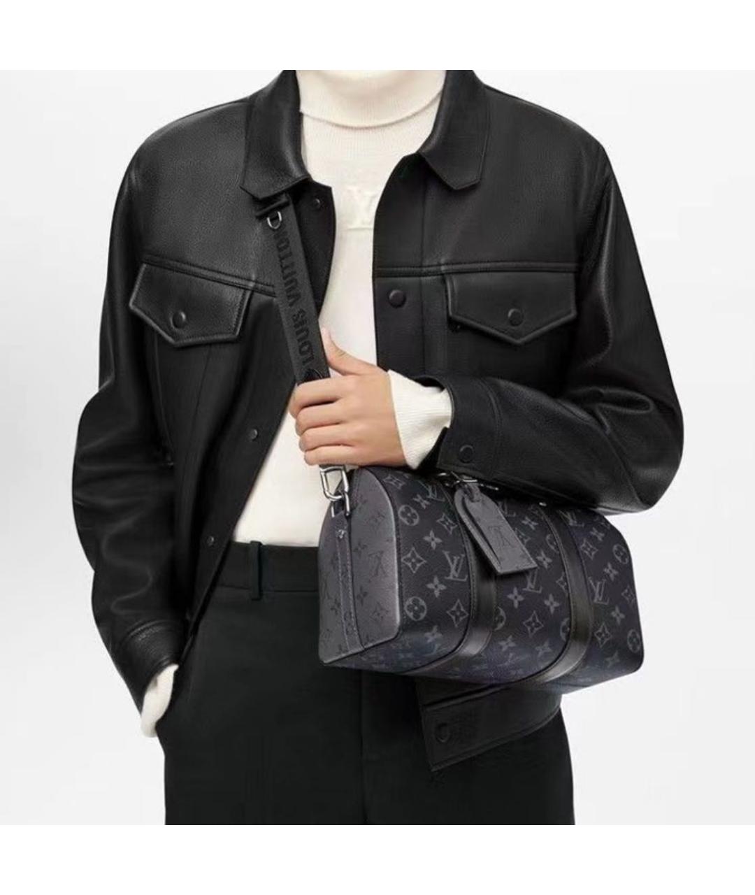 LOUIS VUITTON Антрацитовая кожаная сумка на плечо, фото 5