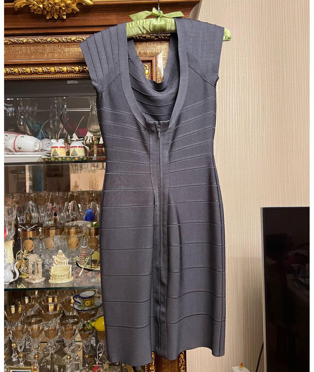 HERVE LEGER Серое синтетическое коктейльное платье, фото 2