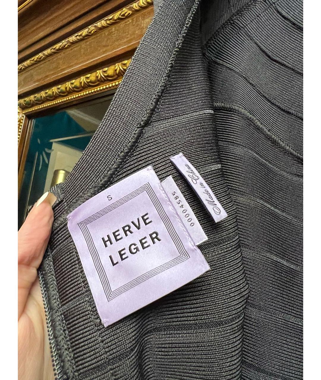 HERVE LEGER Серое синтетическое коктейльное платье, фото 3
