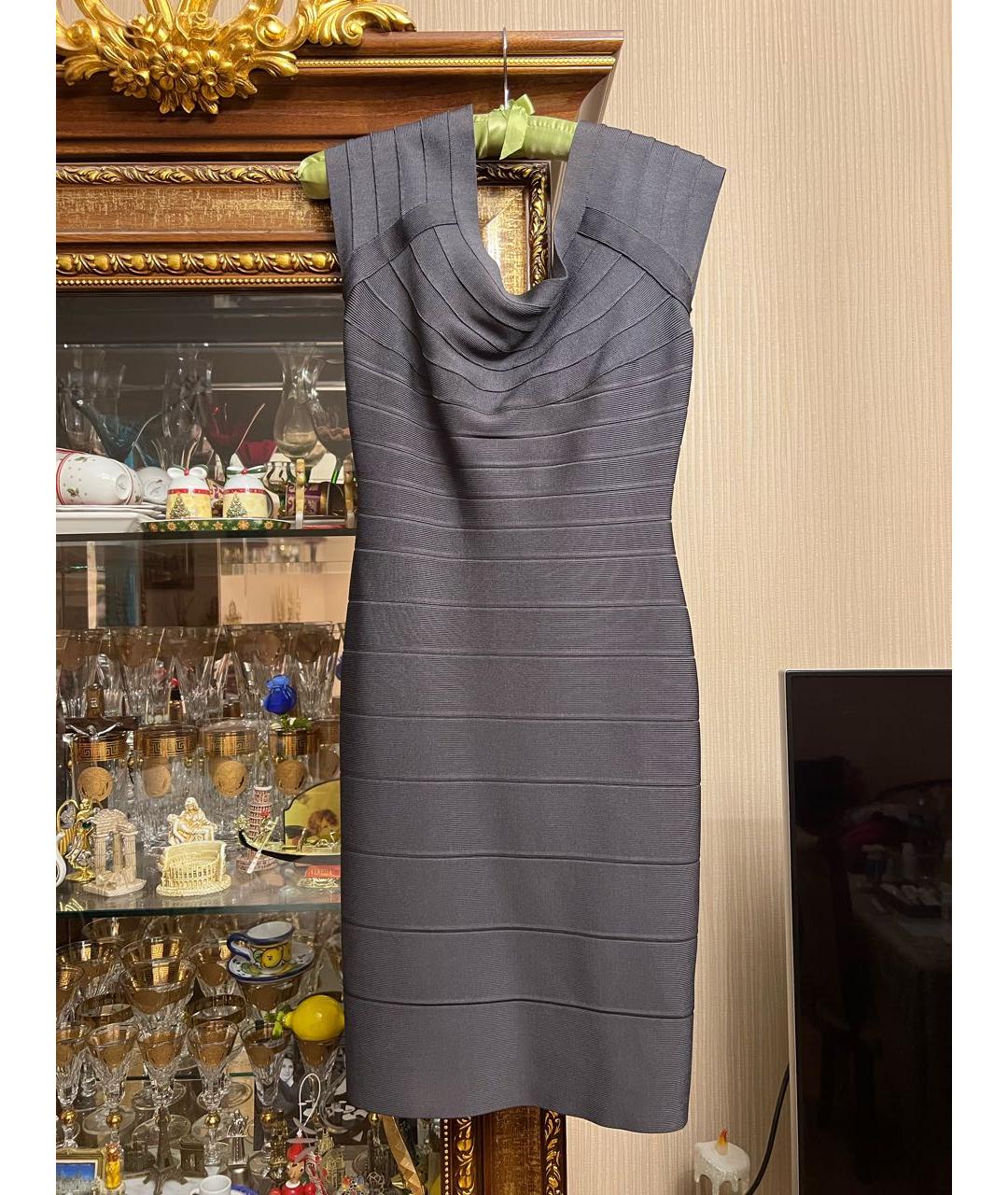 HERVE LEGER Серое синтетическое коктейльное платье, фото 6