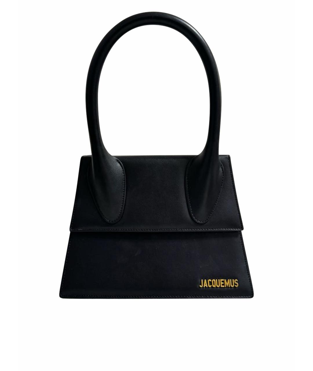 JACQUEMUS Черная кожаная сумка с короткими ручками, фото 1