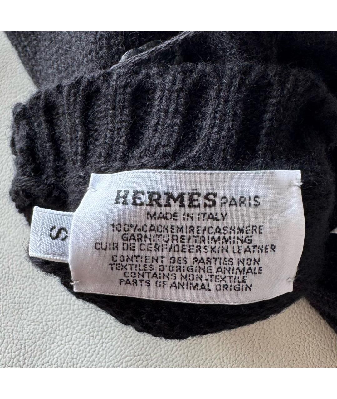 HERMES Черные кашемировые митенки, фото 4