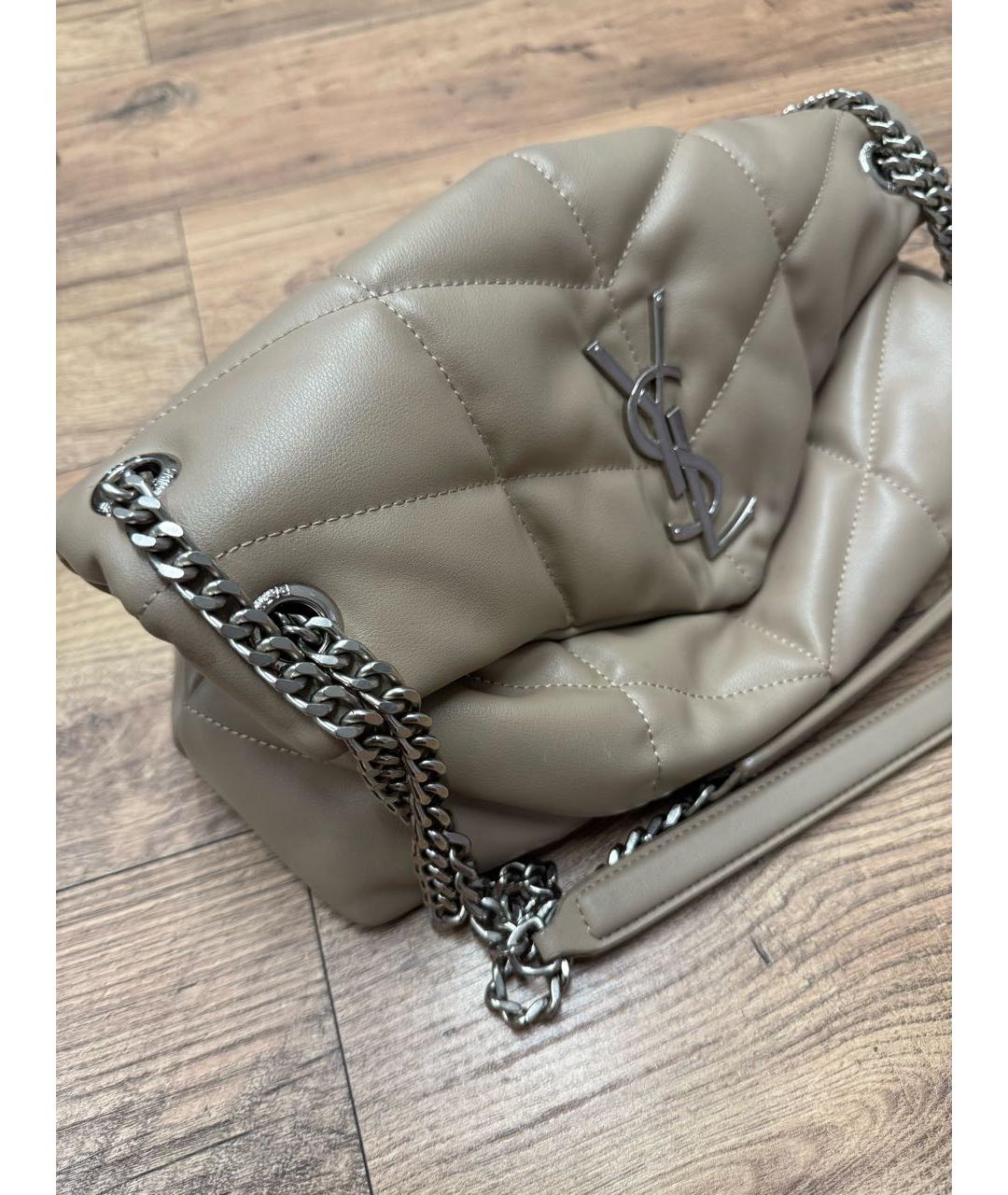 SAINT LAURENT Бежевая кожаная сумка через плечо, фото 4