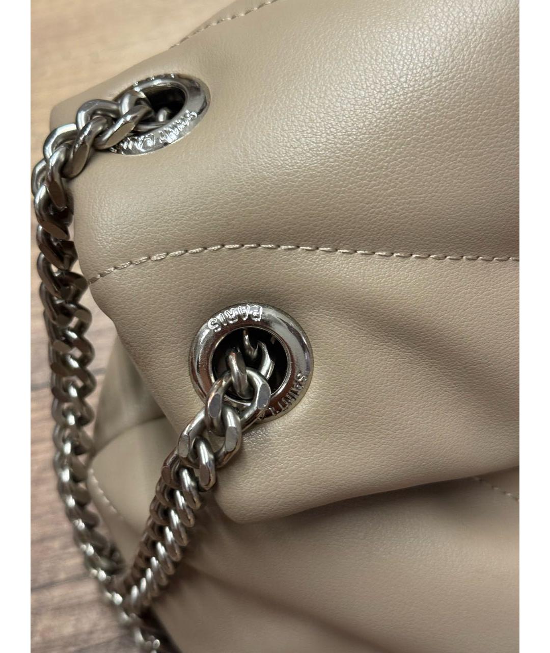 SAINT LAURENT Бежевая кожаная сумка через плечо, фото 5