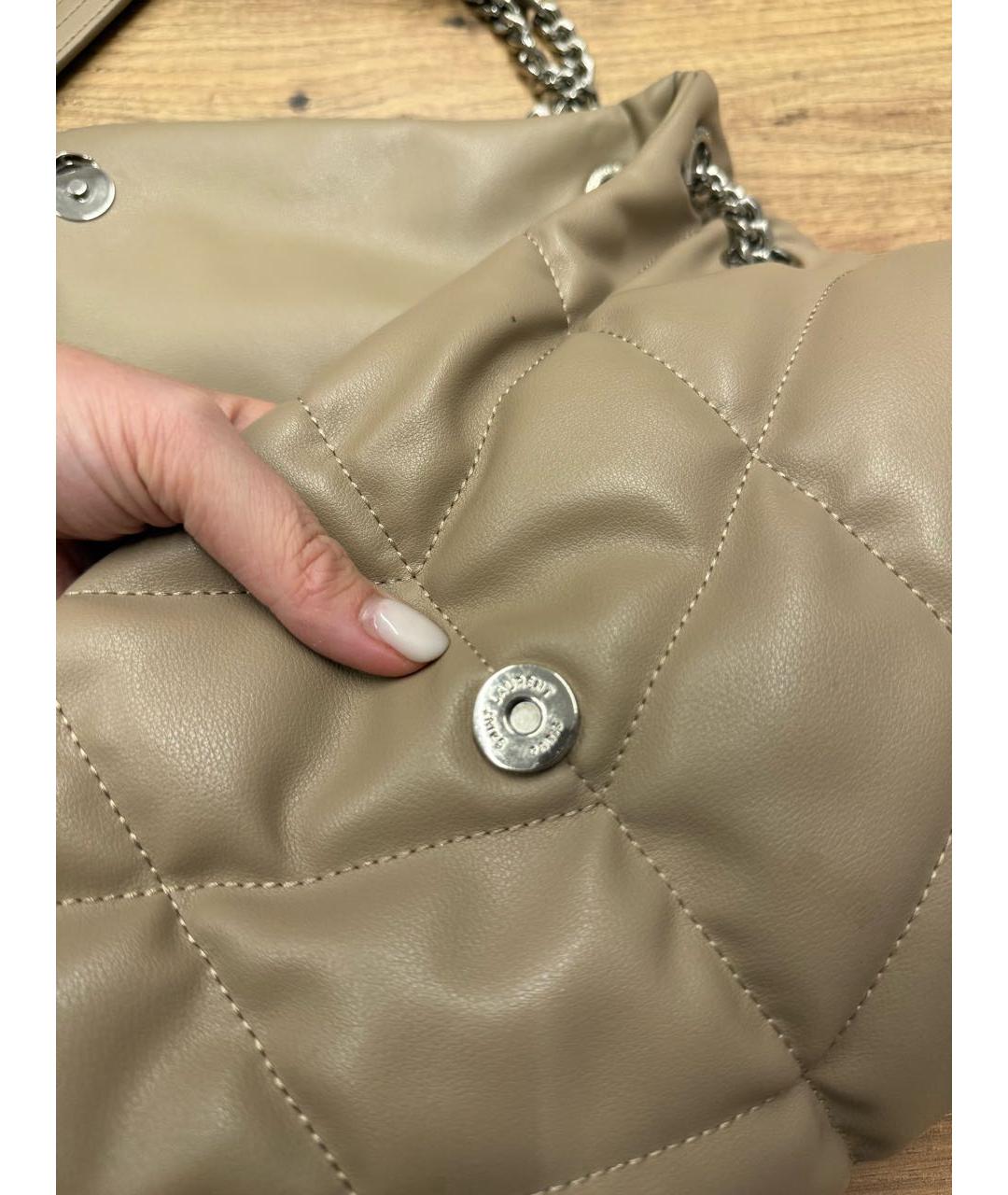 SAINT LAURENT Бежевая кожаная сумка через плечо, фото 6