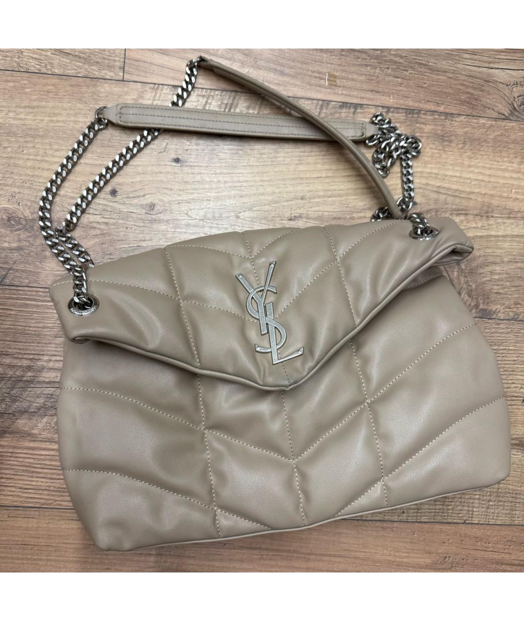 SAINT LAURENT Бежевая кожаная сумка через плечо, фото 8