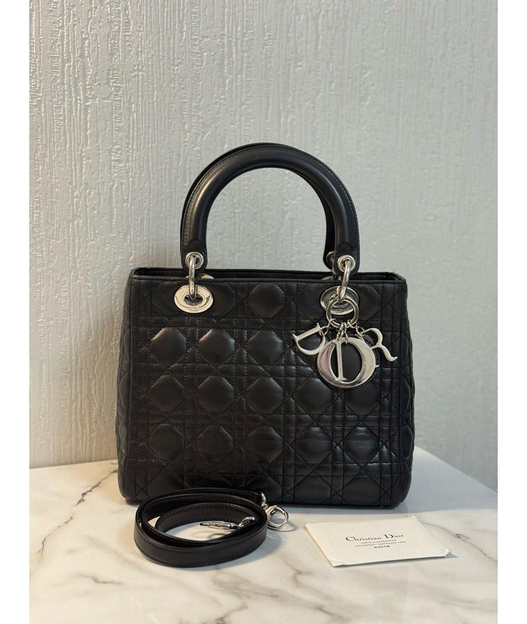 CHRISTIAN DIOR Черная кожаная сумка с короткими ручками, фото 9