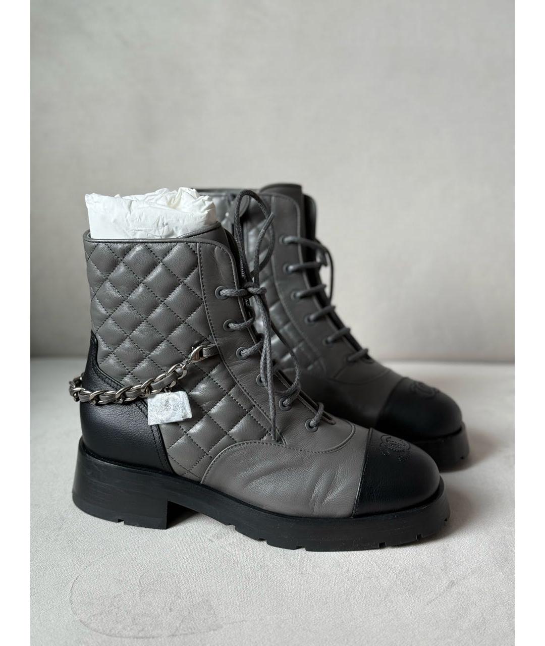 CHANEL Антрацитовые кожаные полусапоги, фото 2