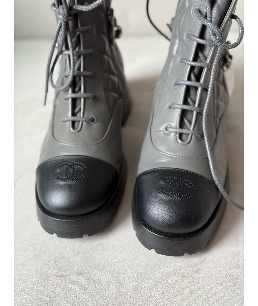 CHANEL Антрацитовые кожаные полусапоги, фото 4