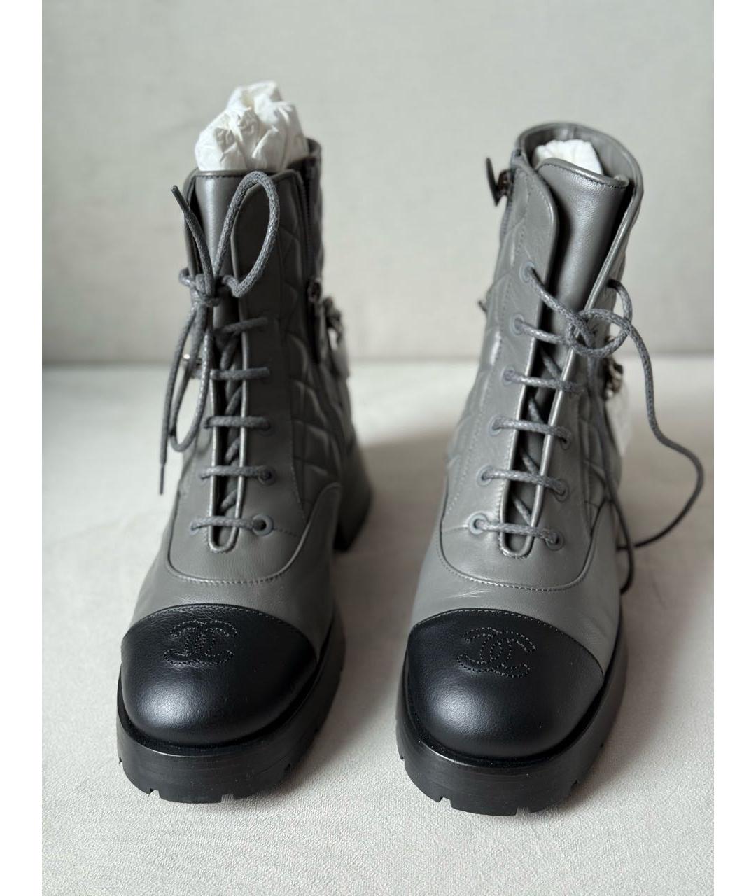 CHANEL Антрацитовые кожаные полусапоги, фото 7