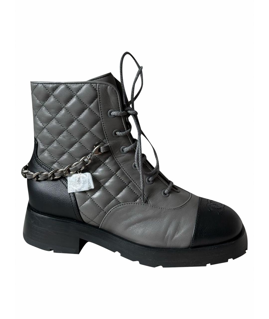 CHANEL Антрацитовые кожаные полусапоги, фото 1