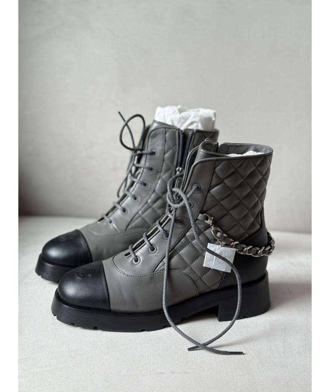 CHANEL Антрацитовые кожаные полусапоги, фото 9