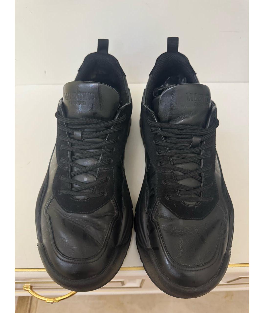VALENTINO Черные кожаные низкие кроссовки / кеды, фото 4