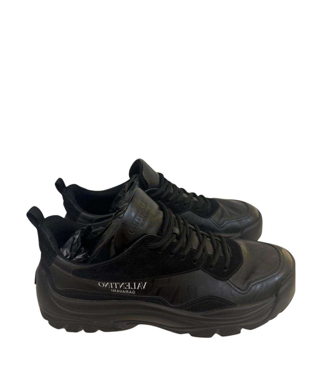 VALENTINO Черные кожаные низкие кроссовки / кеды, фото 1