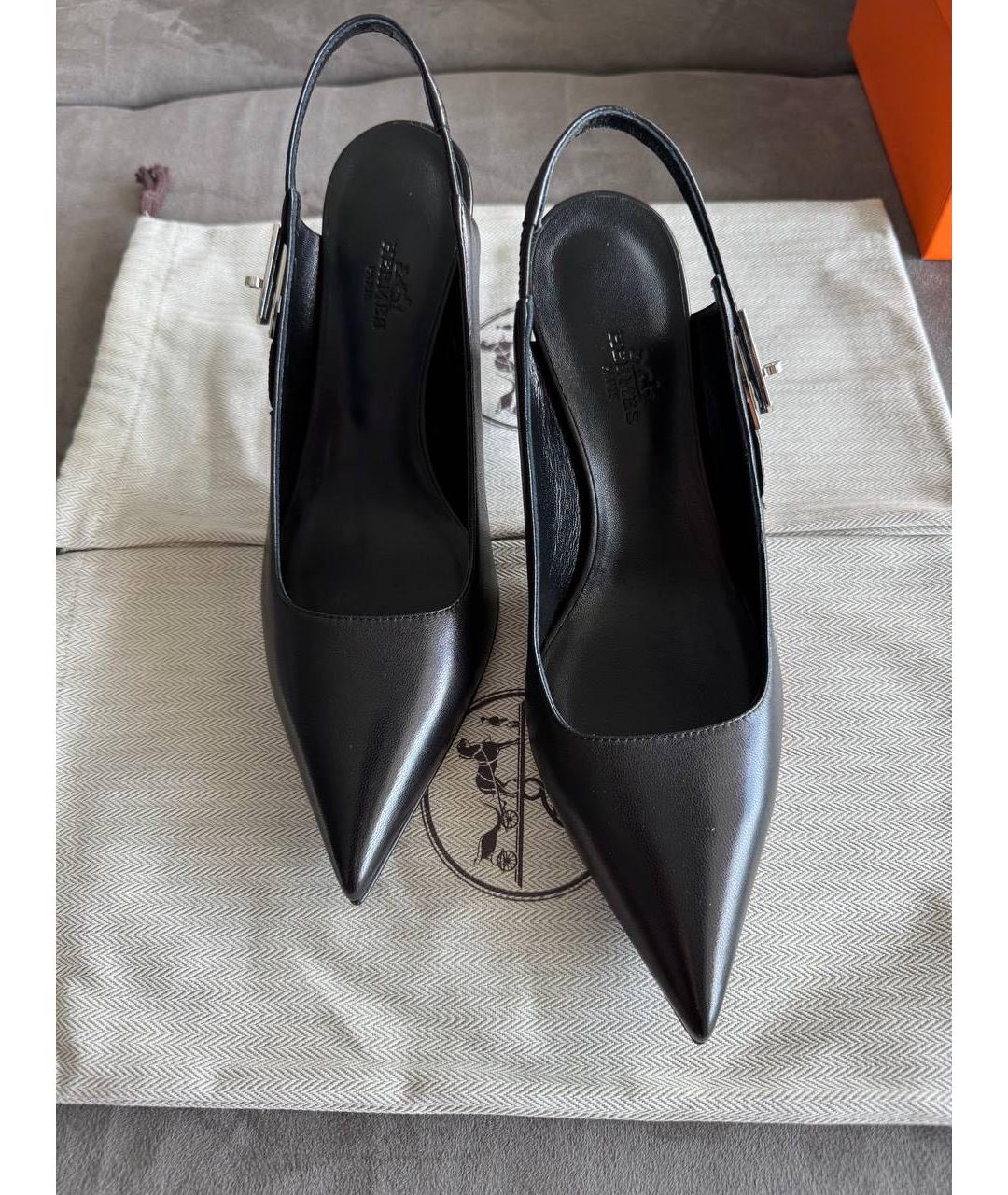 HERMES Черные кожаные туфли, фото 3