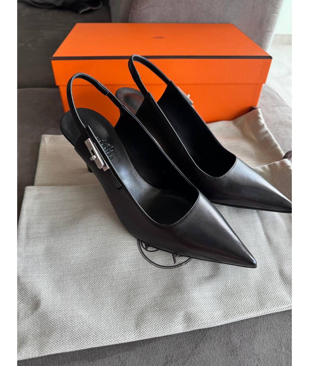 HERMES Черные кожаные туфли, фото 5