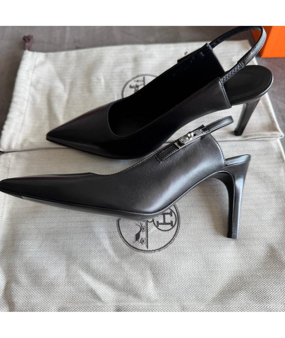 HERMES Черные кожаные туфли, фото 2