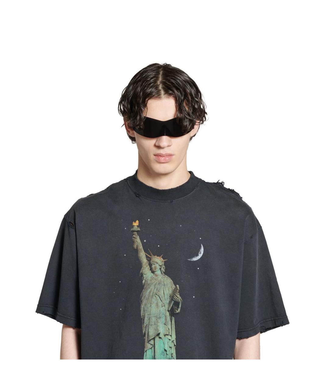 BALENCIAGA Черная хлопковая футболка, фото 3