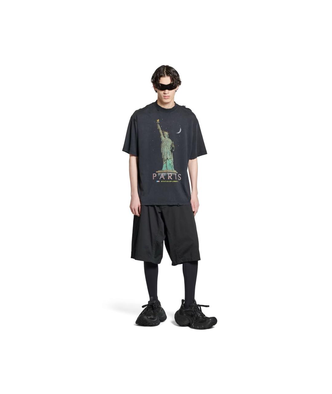 BALENCIAGA Черная хлопковая футболка, фото 4