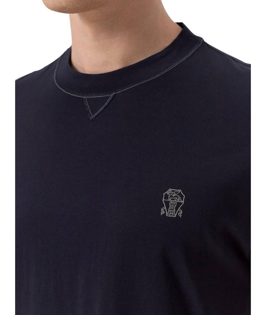 BRUNELLO CUCINELLI Темно-синяя футболка, фото 4