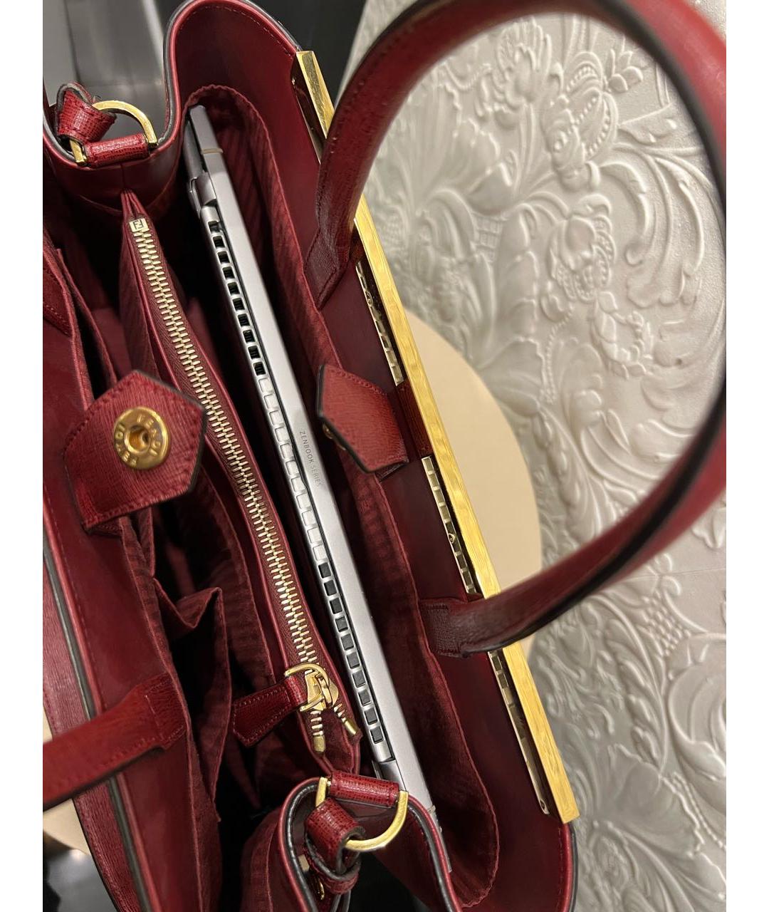 FENDI Бордовая кожаная сумка тоут, фото 7