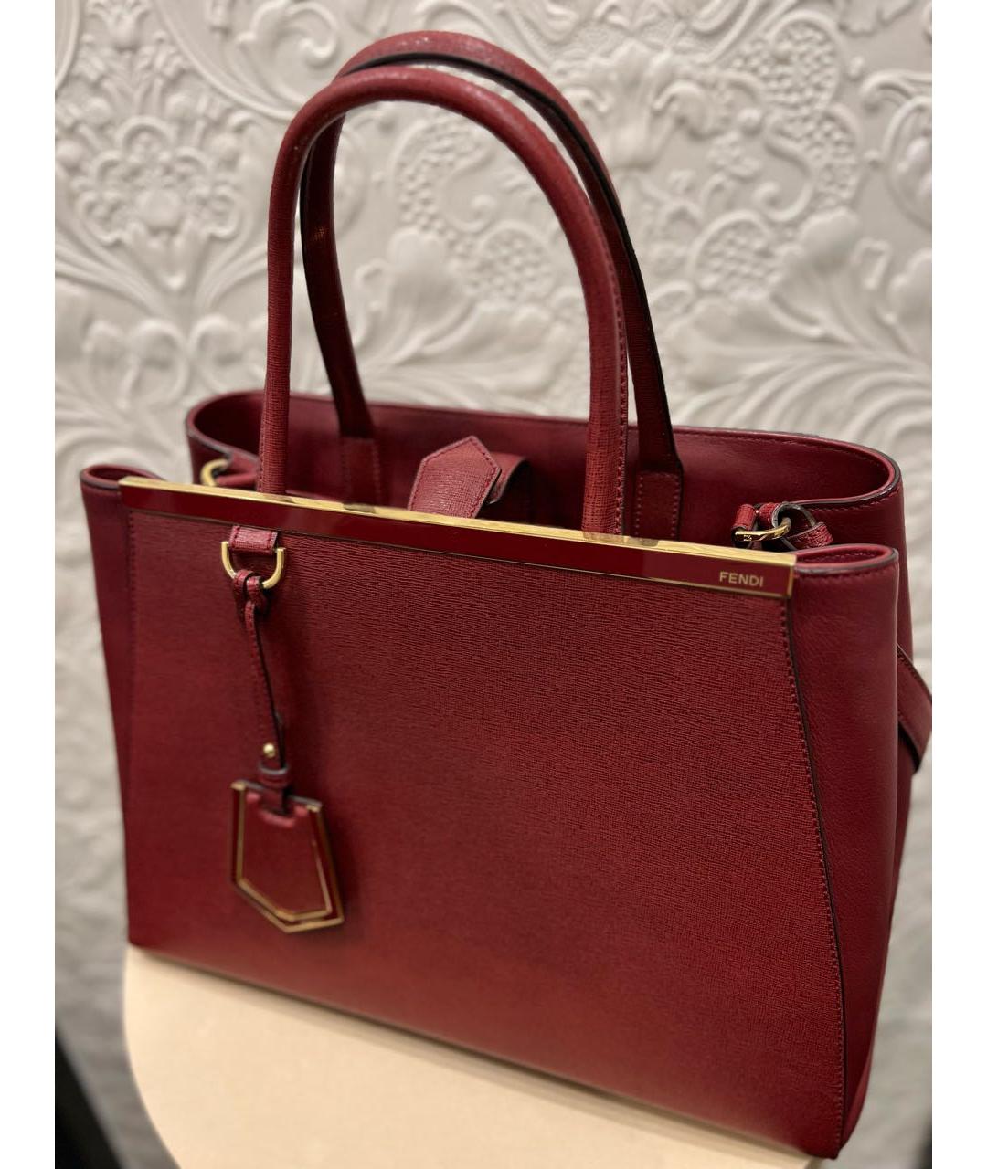 FENDI Бордовая кожаная сумка тоут, фото 3