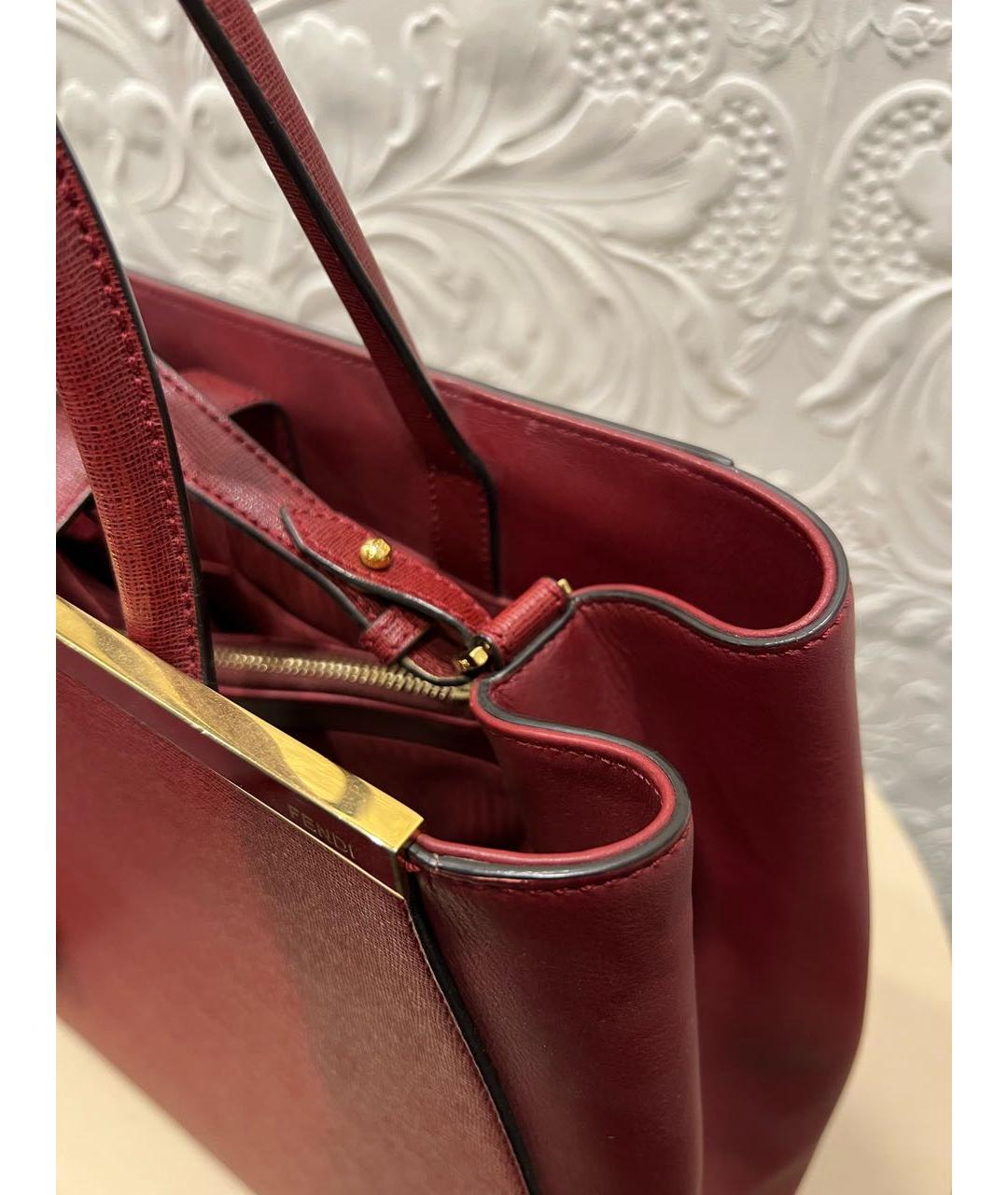 FENDI Бордовая кожаная сумка тоут, фото 4
