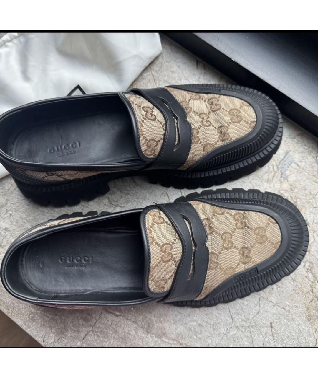 GUCCI Бежевые кожаные лоферы, фото 2