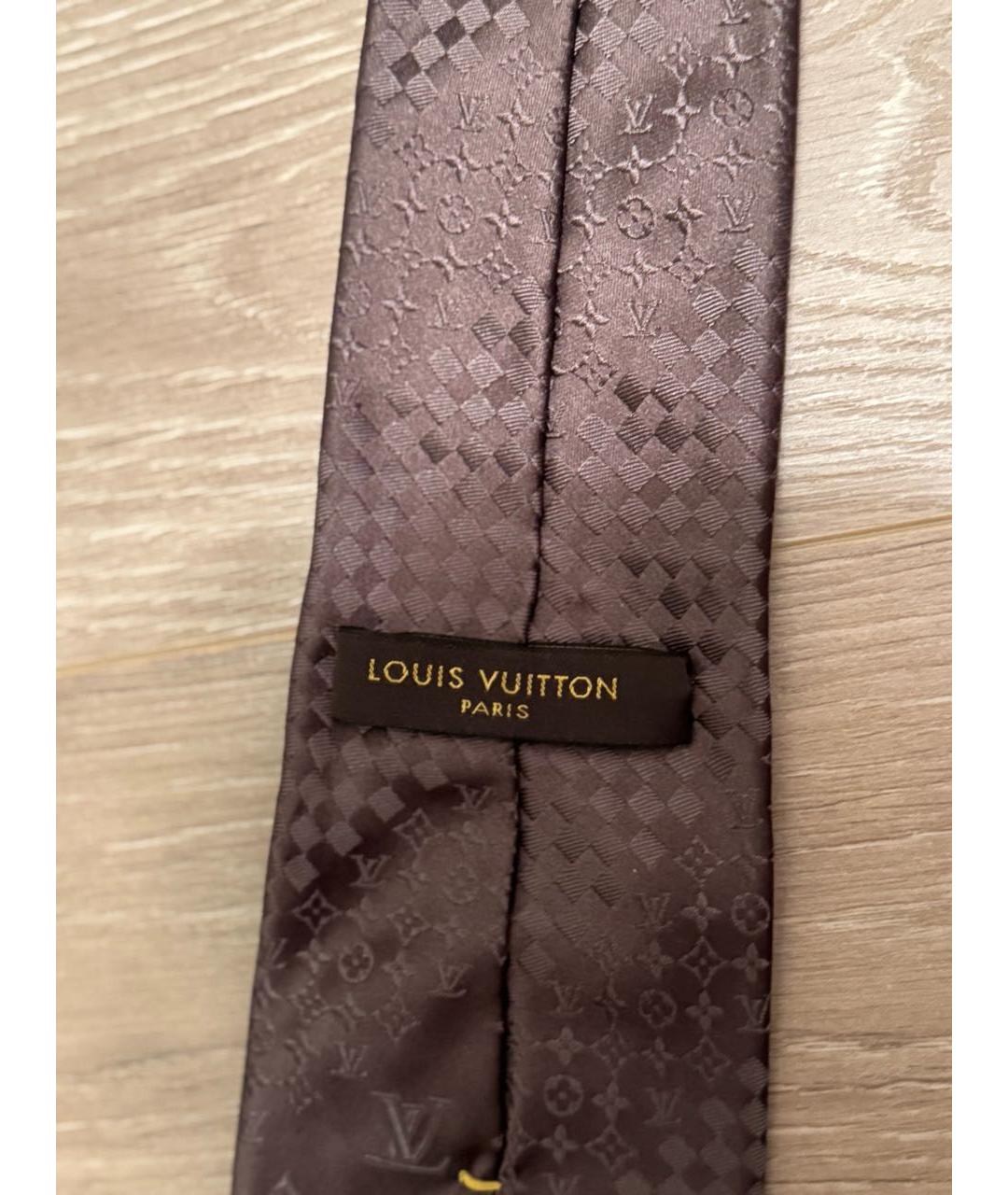 LOUIS VUITTON Коричневый шелковый галстук, фото 3