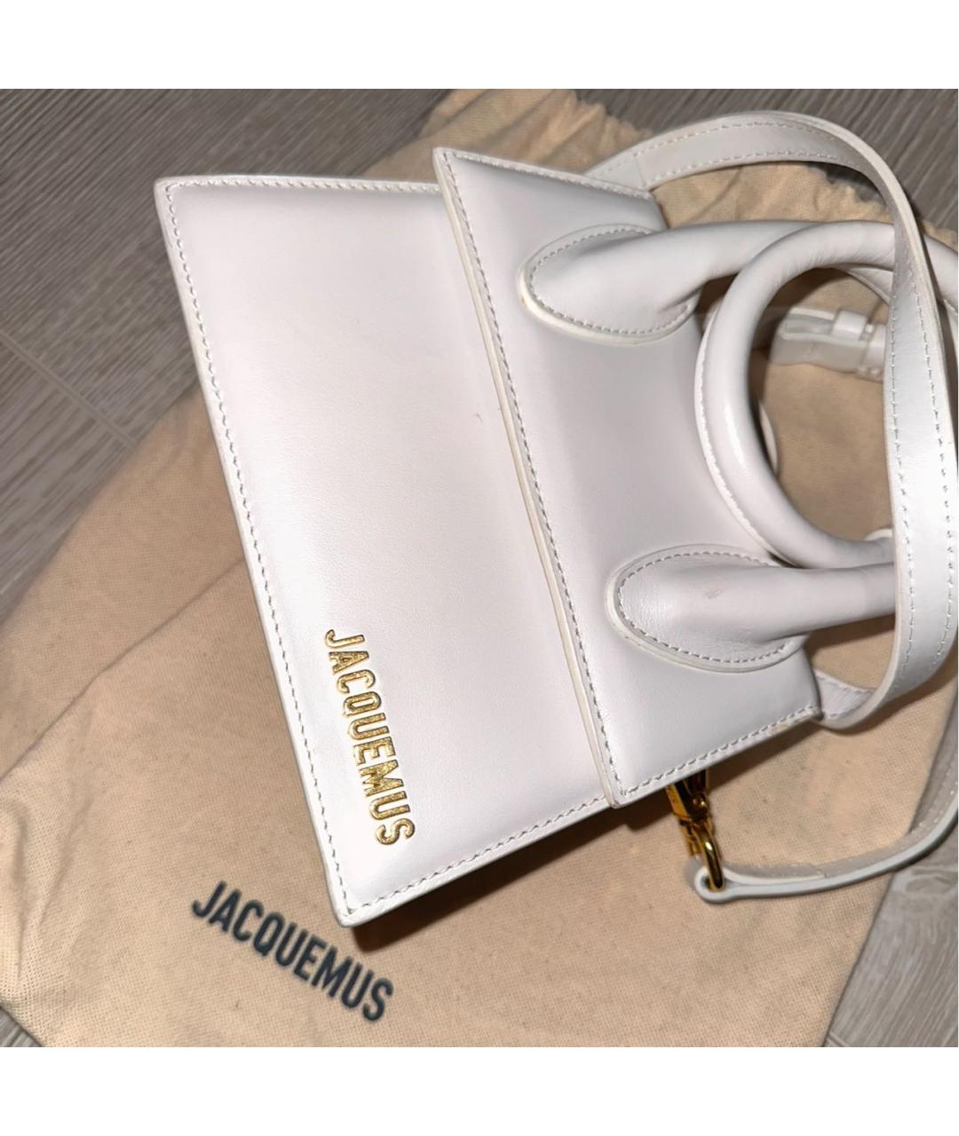JACQUEMUS Белая кожаная сумка с короткими ручками, фото 6