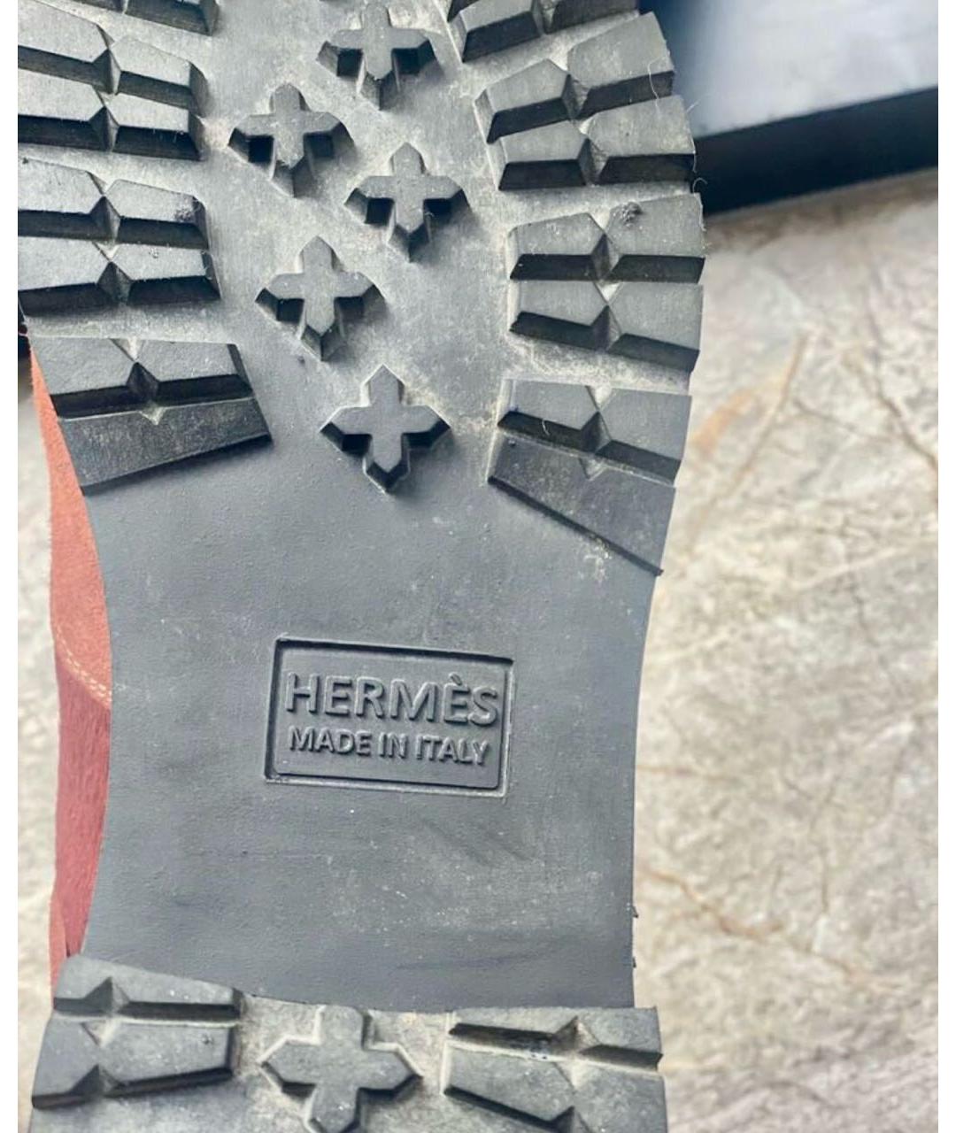 HERMES Бордовые замшевые ботинки, фото 6