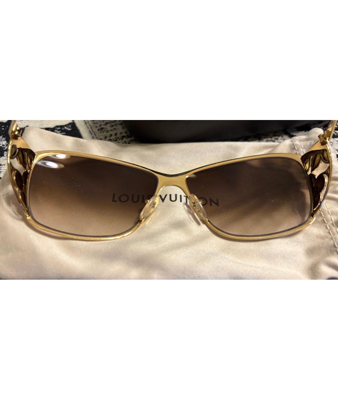 LOUIS VUITTON Золотые металлические солнцезащитные очки, фото 8