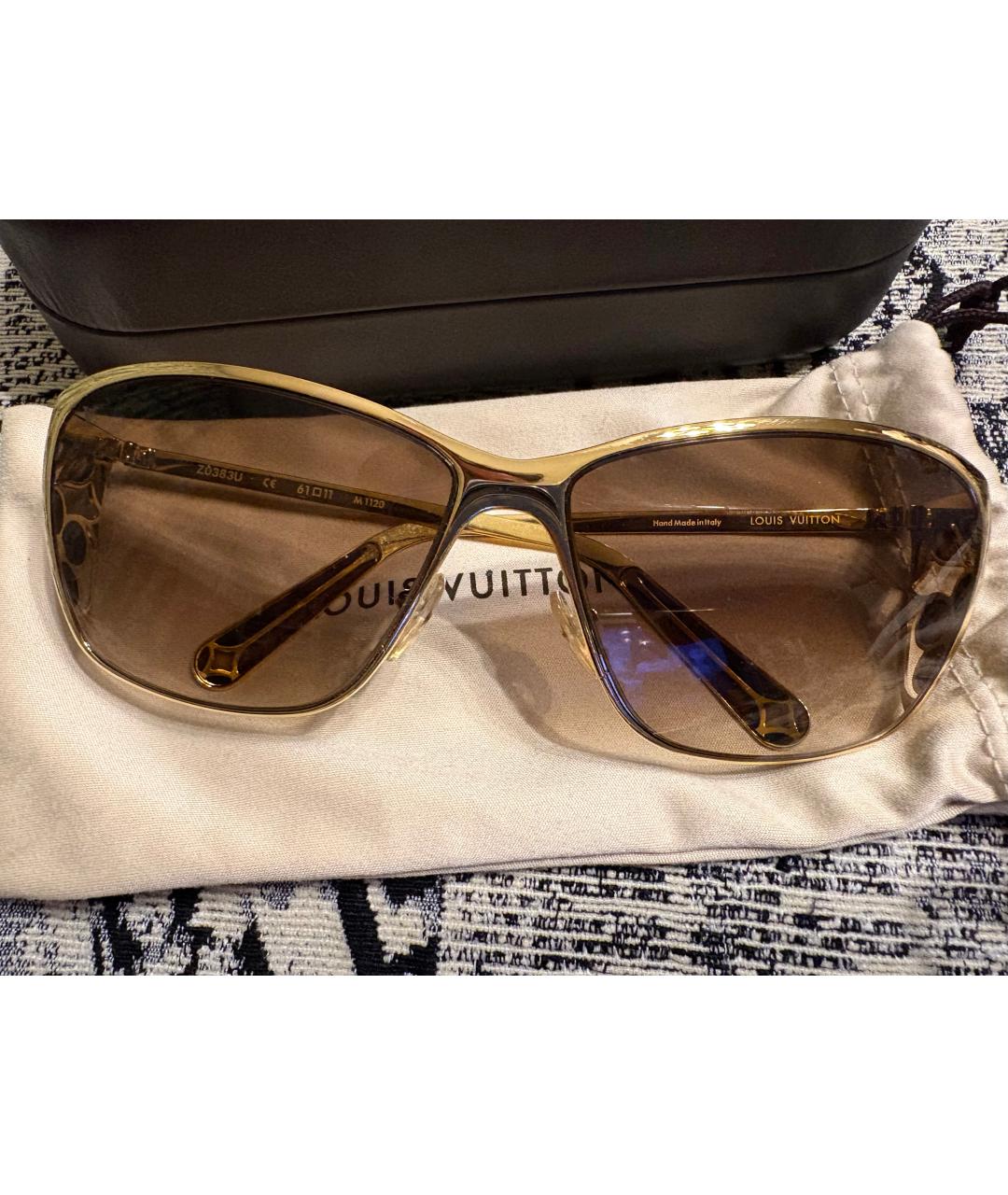 LOUIS VUITTON Золотые металлические солнцезащитные очки, фото 10