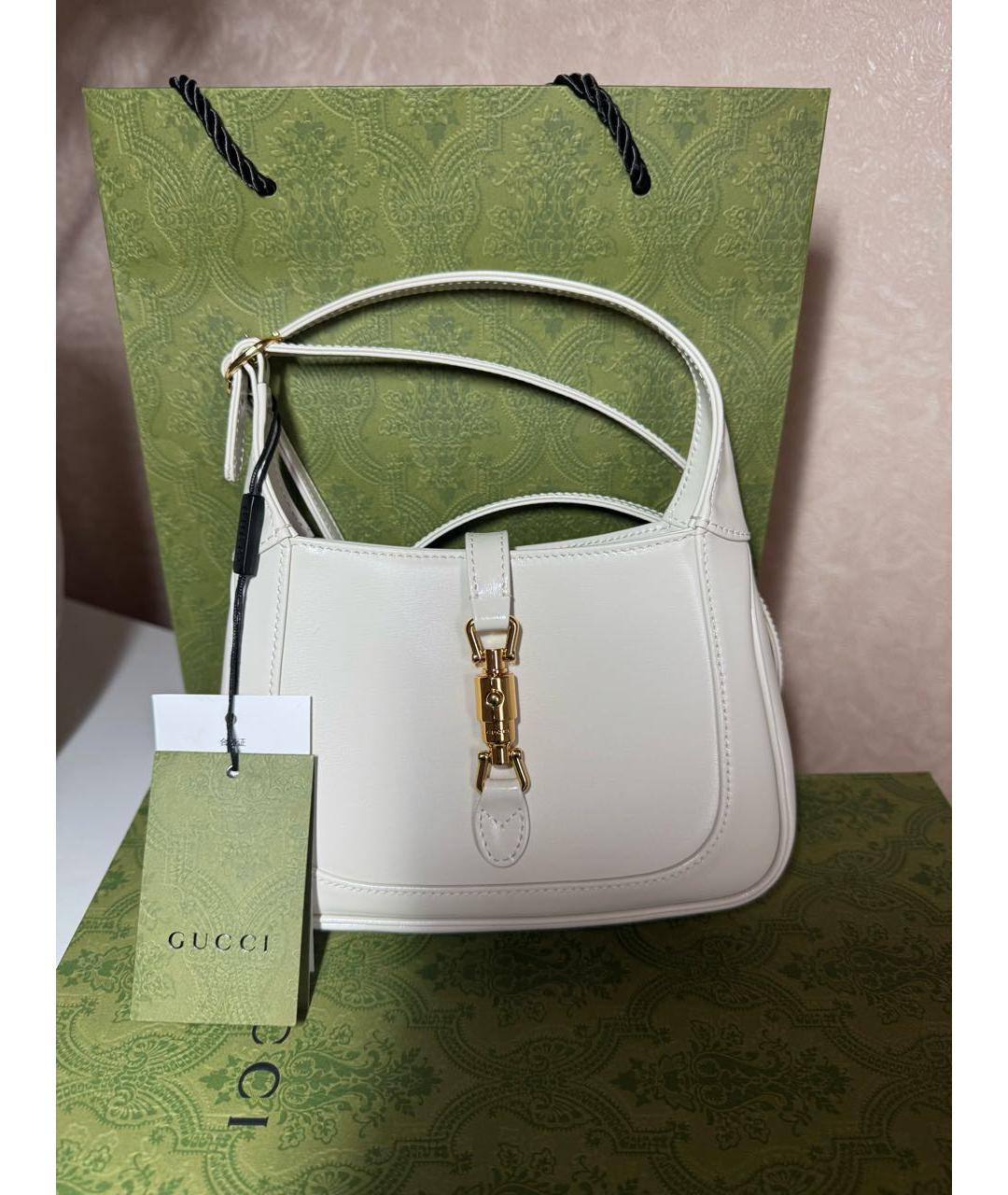 GUCCI Белая кожаная сумка с короткими ручками, фото 5