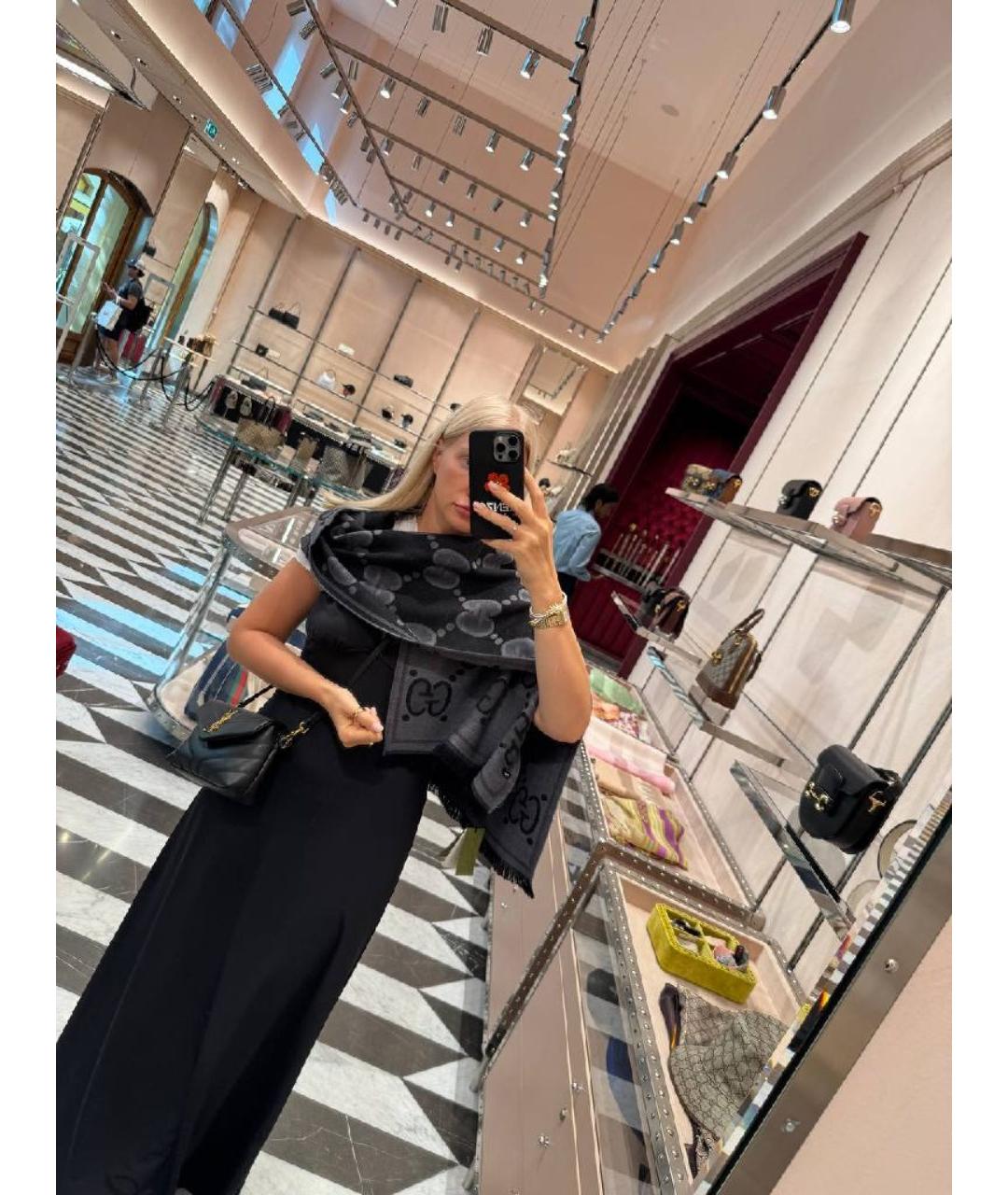 GUCCI Антрацитовый шерстяной шарф, фото 3