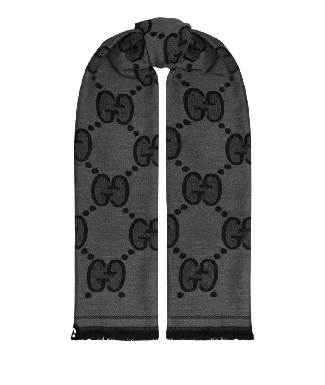 GUCCI Антрацитовый шерстяной шарф, фото 1