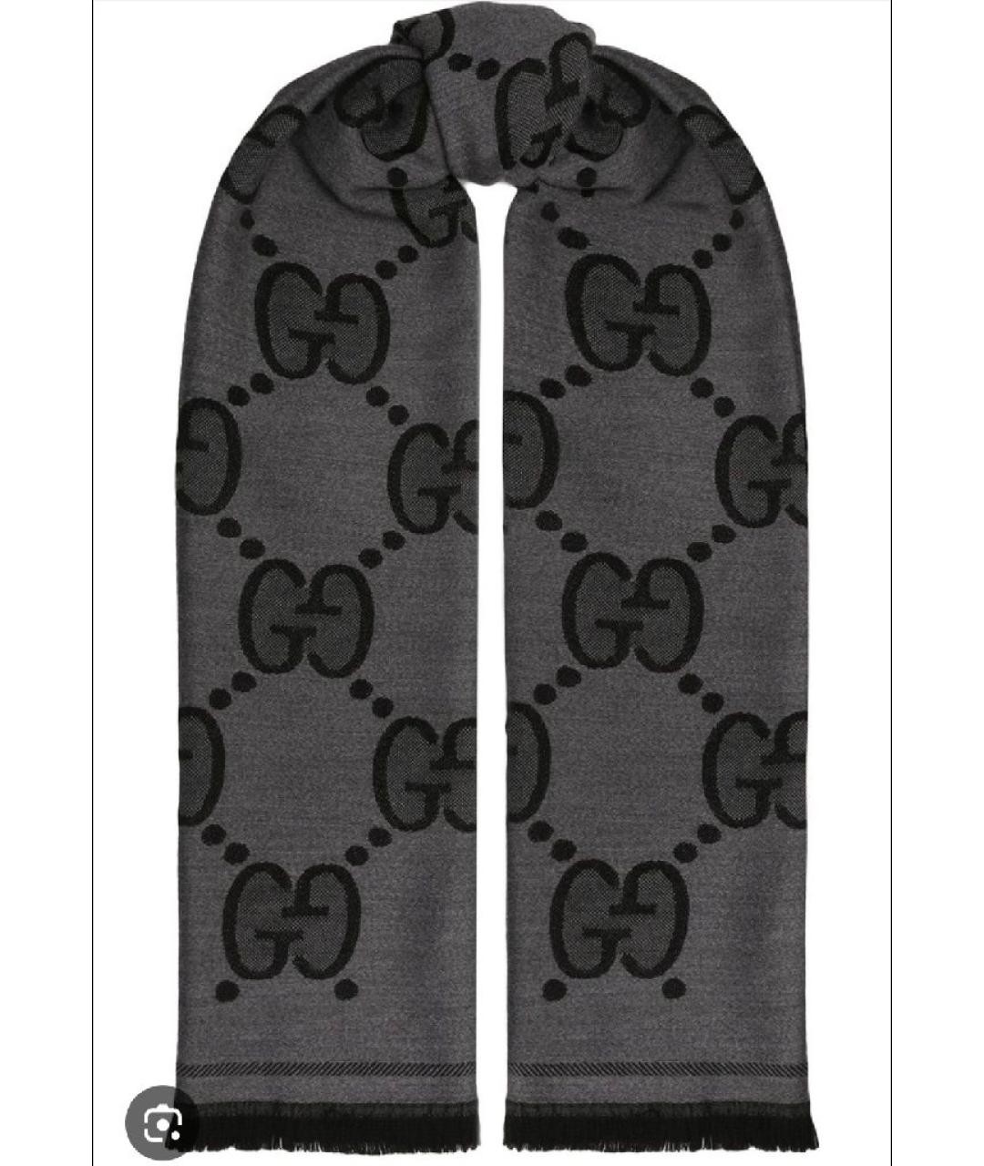 GUCCI Антрацитовый шерстяной шарф, фото 4