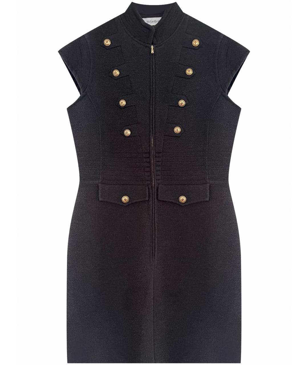SAINT LAURENT Черное шерстяное повседневное платье, фото 1