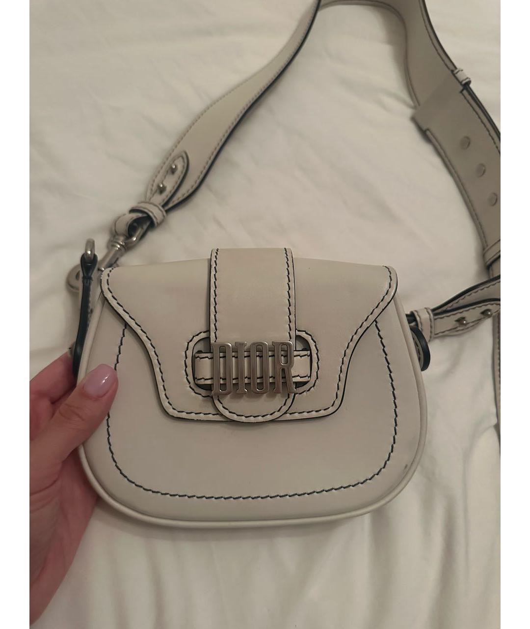 CHRISTIAN DIOR Белая кожаная сумка через плечо, фото 3