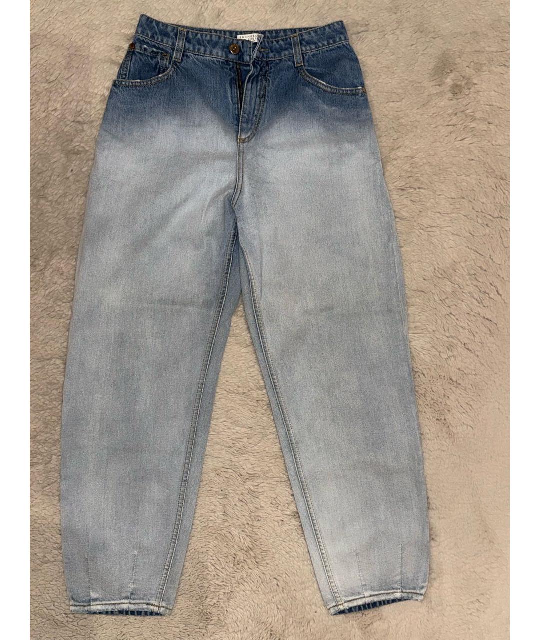 BRUNELLO CUCINELLI Голубые хлопковые джинсы слим, фото 6