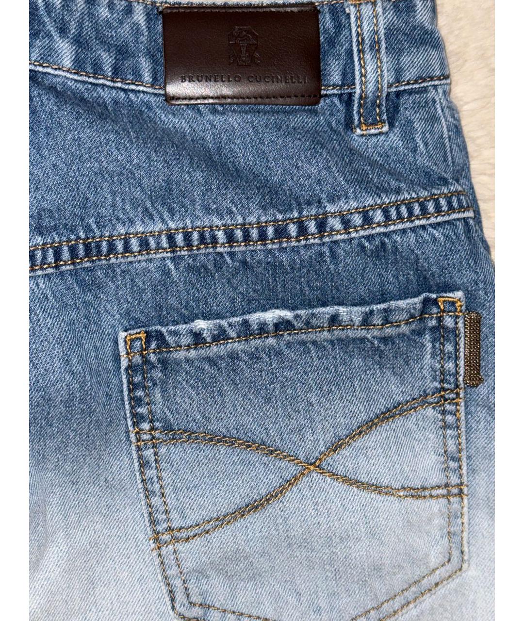BRUNELLO CUCINELLI Голубые хлопковые джинсы слим, фото 4