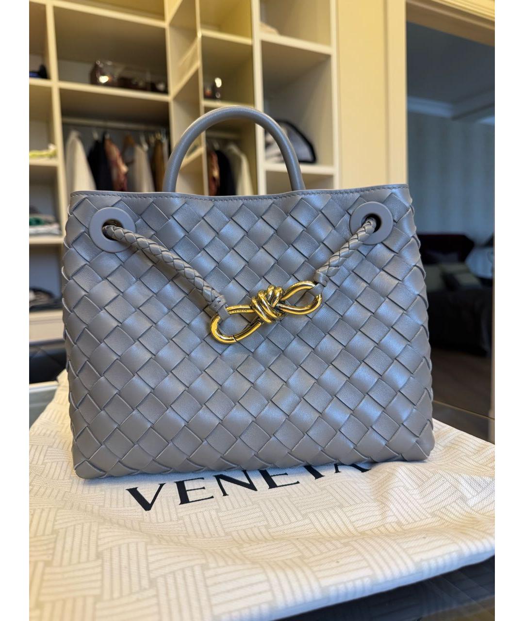 BOTTEGA VENETA Серая кожаная сумка с короткими ручками, фото 7
