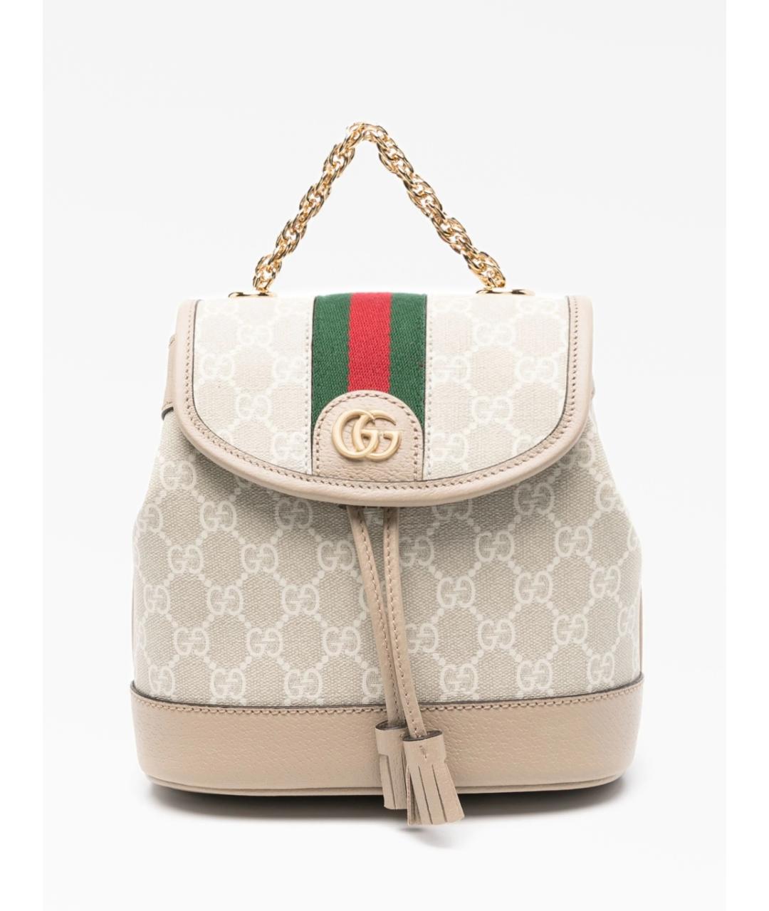GUCCI Бежевый кожаный рюкзак, фото 4